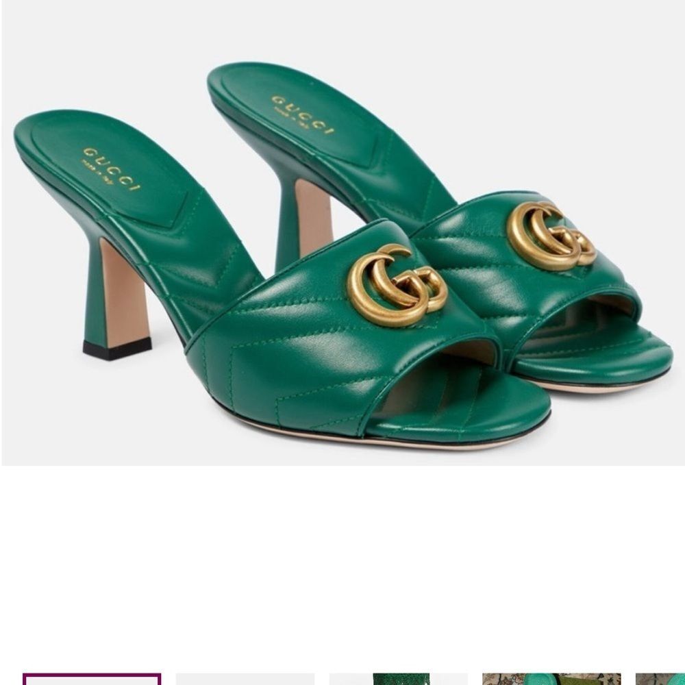 New with box GUCCI
Nappa Matelasse GG Marmont 75mm Slide Sandals 35 us 5 Emerald